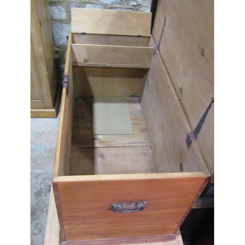 2204 - 19th century stripped pine chest with hinged lid and box to interior approx 1m long x 50cm wide x 48... 