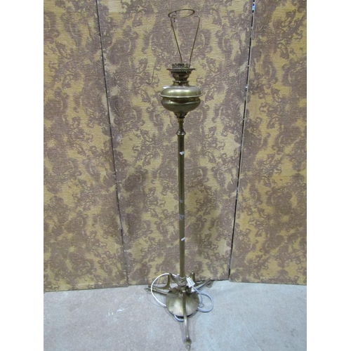 2238 - Art Nouveau brass telescopic oil lamp standard with simple tubular column, raised on whiplash suppor... 