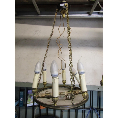 2121 - A chain hung plafonnier electrolier with six reeded candle bulb sockets