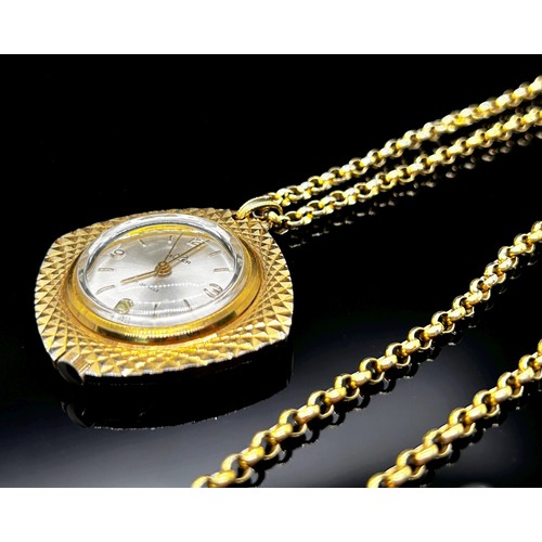 1444 - A Buler gold plated pendant / fob watch, silvered dial with Arabic numerals and baton spacers, ename... 