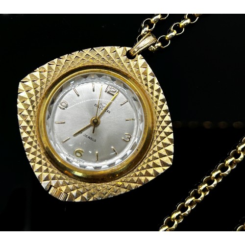 1444 - A Buler gold plated pendant / fob watch, silvered dial with Arabic numerals and baton spacers, ename... 