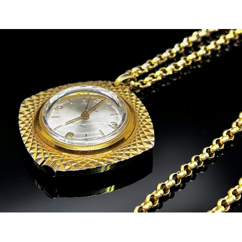 1444 - A Buler gold plated pendant / fob watch, silvered dial with Arabic numerals and baton spacers, ename... 