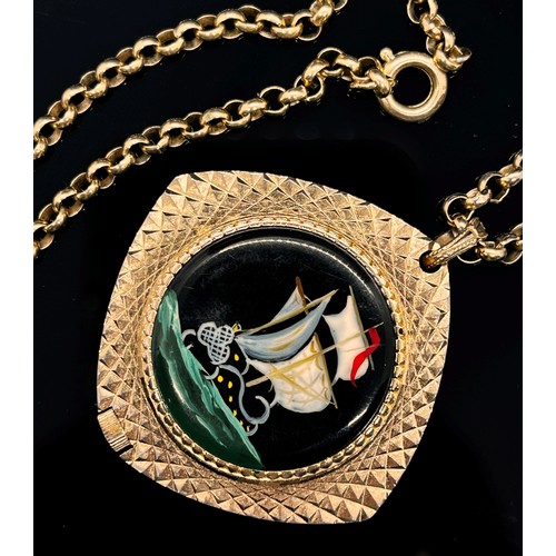 1444 - A Buler gold plated pendant / fob watch, silvered dial with Arabic numerals and baton spacers, ename... 