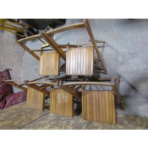 2133 - Set of five folding stained beechwood chairs with slatted seats