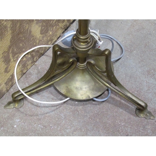 2238 - Art Nouveau brass telescopic oil lamp standard with simple tubular column, raised on whiplash suppor... 