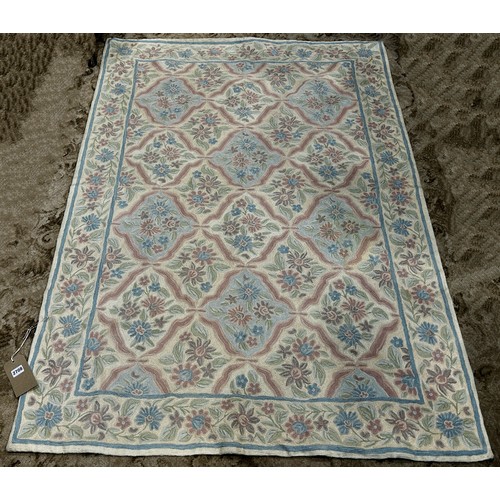 2708 - Kashmiri hand stitch wool chain wall hanging with a trellis pattern of pale pink and blue flowers, 1... 