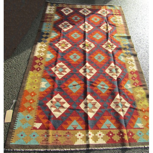 2714 - Maimana kilim, with an overall geometric pattern of stepped lozenge, 251cm x 147cm