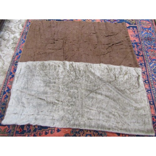 2729 - An opossum fur throw on a blue felt lining, 180cm x 160cm, together with a reversible two tone, brow... 