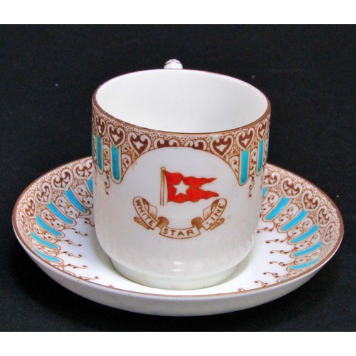 1088 - An Edwardian period White Star Line porcelain coffee can and saucer, each marked with registration m... 