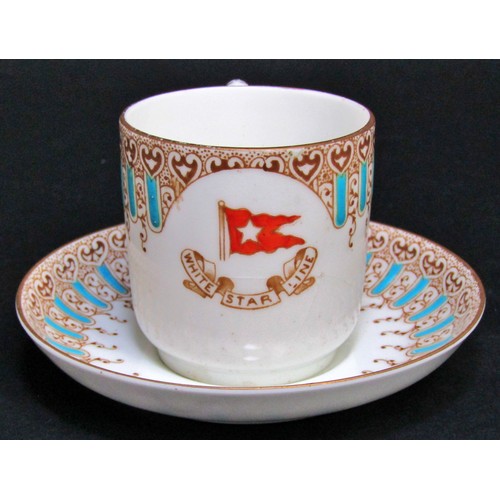 1088 - An Edwardian period White Star Line porcelain coffee can and saucer, each marked with registration m... 