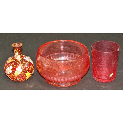 1124 - An assortment of 17 Victorian Cranberry glass condiments.