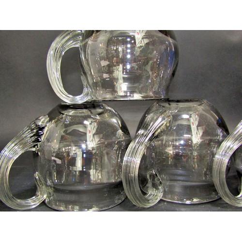 1146 - Four large, good quality hand blown smoked glass ale/beer mugs, each 10cm high, 9cm diameter