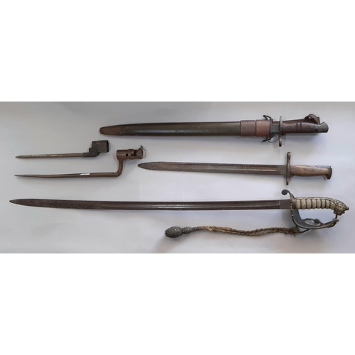 1774 - A British naval officer’s dress sword together with an American bayonet and three further bayonets (... 