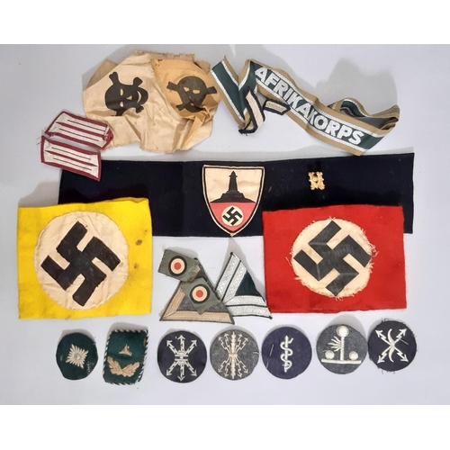 1780 - WWII National Socialist State Veterans Association felt armband, German Fire Brigade collar tabs, Lu... 