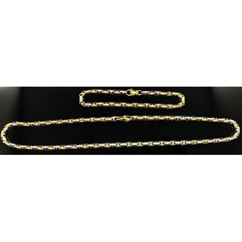 1383 - Chimento. A two tone 18ct yellow and white gold ‘Dominus’ necklace and bracelet pair, both marked Ch... 