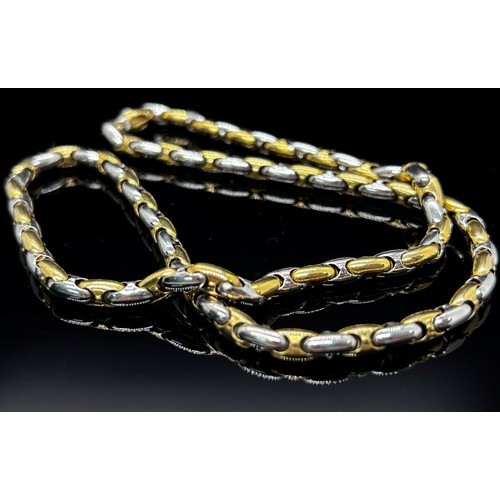 1383 - Chimento. A two tone 18ct yellow and white gold ‘Dominus’ necklace and bracelet pair, both marked Ch... 