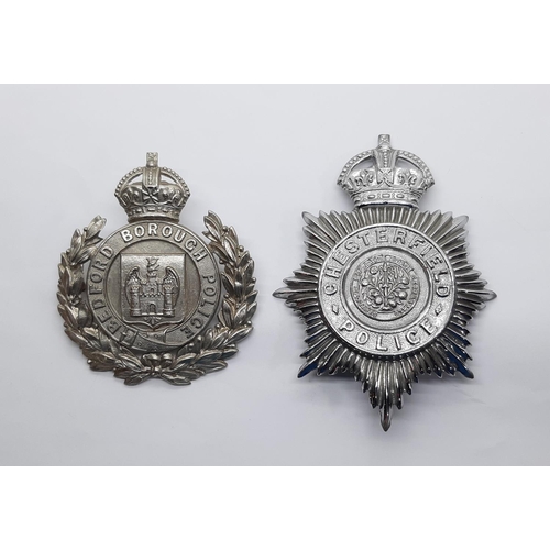 1816 - A Chesterfield, Police, Constabulary helmet badge and a Bedford Borough police example (2)