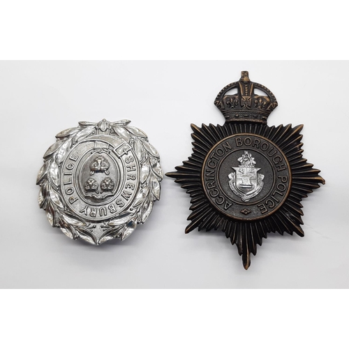 1817 - A Shrewsbury Constabulary helmet badge and an Accrington Borough example (2)