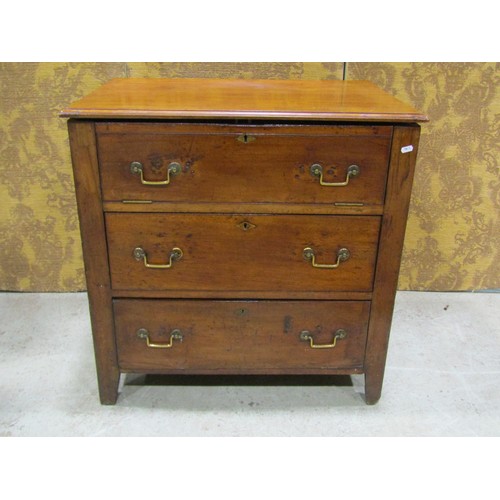 2222 - 19th century fruit wood chest the front elevation with two real and one dummy frieze draw with risin... 