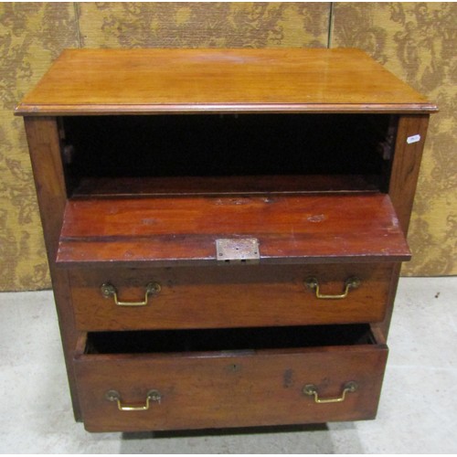 2222 - 19th century fruit wood chest the front elevation with two real and one dummy frieze draw with risin... 