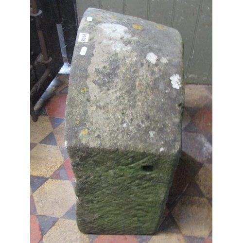 2108 - A weathered D-end natural stone trough, 63cm long x 50cm wide x 28cm deep