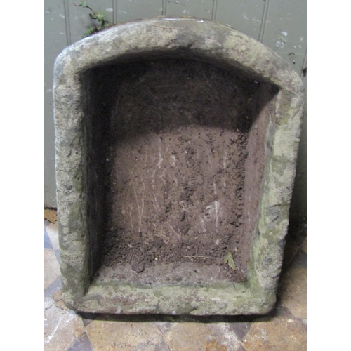 2109 - A weathered natural stone trough of rectangular form with D end, 62cm long x 46cm wide x 18cm deep