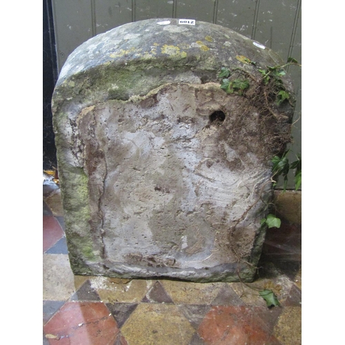 2109 - A weathered natural stone trough of rectangular form with D end, 62cm long x 46cm wide x 18cm deep