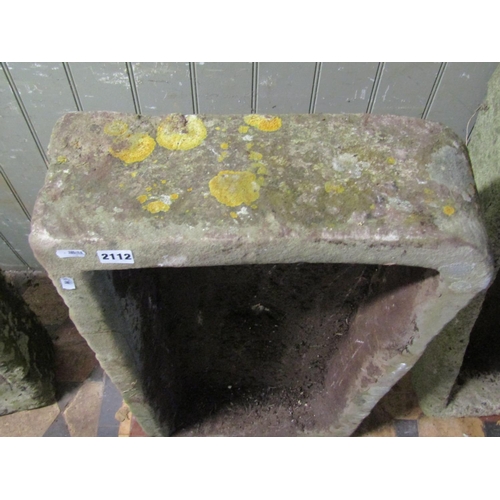 2112 - A shallow thick walled rectangular natural stone trough or sink with central drainage hole and singl... 