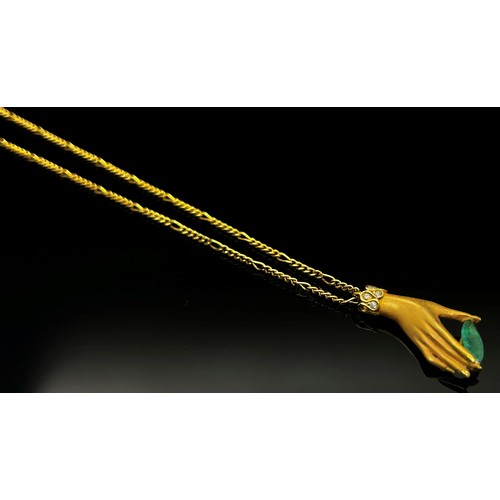 1373 - Carrera y Carrera, Madrid. A Spanish gold pendant necklace, in the form of a hand holding a single c... 