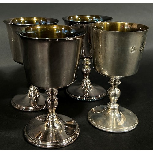 242 - Four silver gilt wine goblets, Birmingham, late 20th century, makers Barker Ellis Silver Company, 12... 