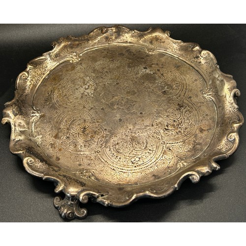 245 - A Victorian silver tray, Edward Barnard & Sons Ltd, London 1874, engraved and scrolled, repairs to t... 