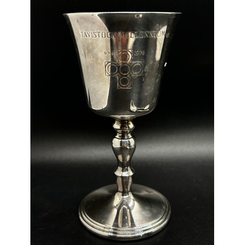 307 - A Francis Howard silver wine goblet, and two boxed Christening spoons, 6.6oz approx. (3)