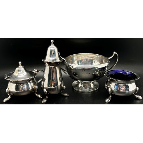 303 - Silver milk jug and sugar bowl, Charles Weale, Birmingham 1918, 3 piece EPNS cruet set and an EPNS s... 