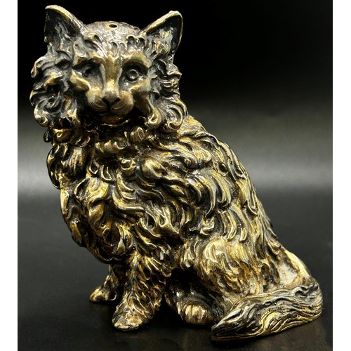 254 - A silver gilt cat pepper pot by Michael Whitehill, London 2000, retailed by Grey-Harris & Co, Clifto... 