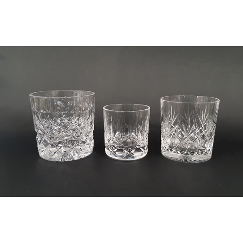 169 - A selection of clear cut glass whiskey tumblers of various shapes and sizes and six brandy bowls