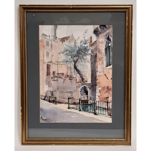 654 - Rupert Horsley (1905-1988) - 'Side Street and Garden, Venice', watercolour on paper, with inscribed ... 