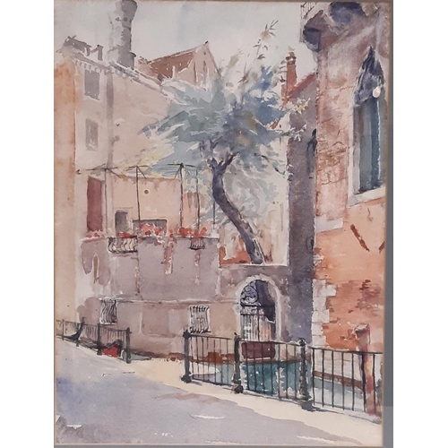 654 - Rupert Horsley (1905-1988) - 'Side Street and Garden, Venice', watercolour on paper, with inscribed ... 