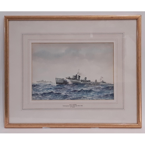 659 - Eric Tufnell (1888-1978) - 'H.M.S. Keppel, Shakespeare Class Destroyer 1919-1945' watercolour and bo... 