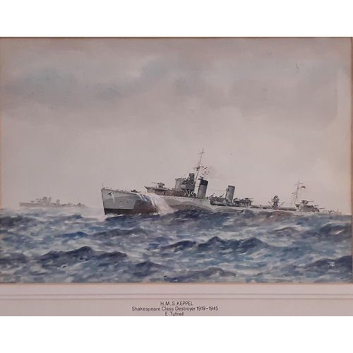 659 - Eric Tufnell (1888-1978) - 'H.M.S. Keppel, Shakespeare Class Destroyer 1919-1945' watercolour and bo... 