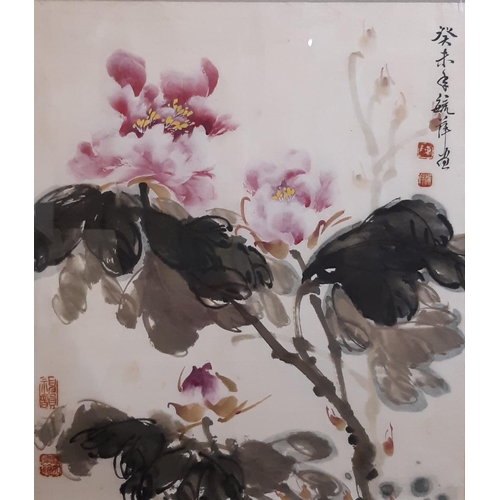 662 - 20th Century Chinese painting of flowers and branches, ink on rice paper, with calligraphy inscripti... 