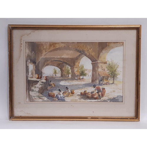 652 - Watercolour of a Mediterranean scene, indistinctly signed and dated 'James A. Ward'?, '87/2' 33.5 x ... 