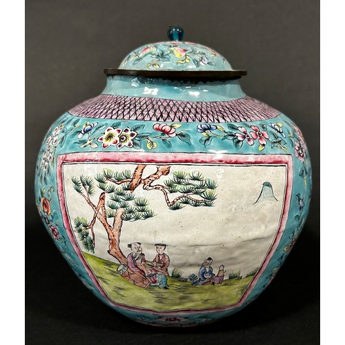 82 - Japanese oviform vase and cover showing landscapes