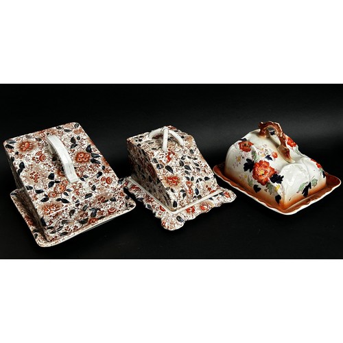 118 - Collection of 15 Victorian and Edwardian cheese dishes and covers all boldly decorated in a floral t... 