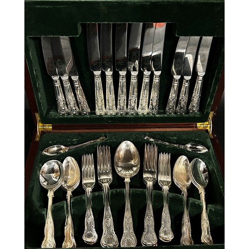 215 - A mahogany canteen containing good quality King’s pattern silver plated cutlery, complete for six se... 