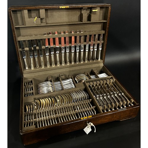 205 - A canteen of Mappin & Webb cutlery, complete for eight settings, seven silver apostle spoons and a s... 