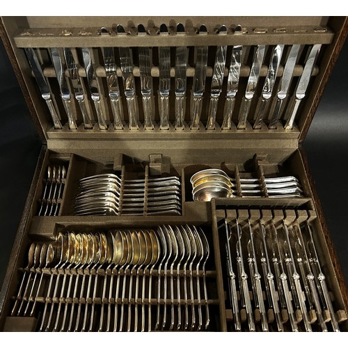 205 - A canteen of Mappin & Webb cutlery, complete for eight settings, seven silver apostle spoons and a s... 