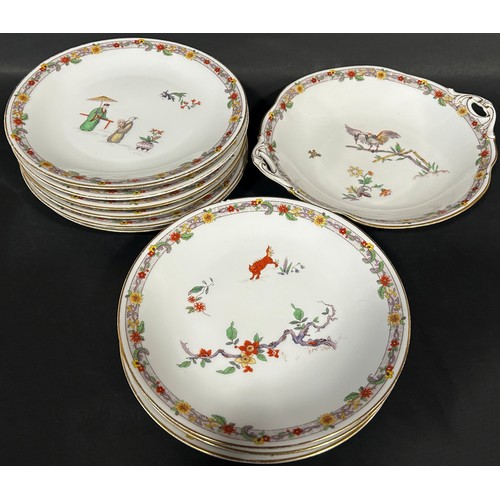 62 - Collection of Copeland tableware comprising 12 dinner plates, 8 soup bowls, all with green and gilt ... 