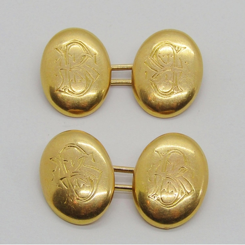 403 - Pair of Victorian 18ct monogrammed cufflinks, maker 'J.T', Chester 1879, 6.7g