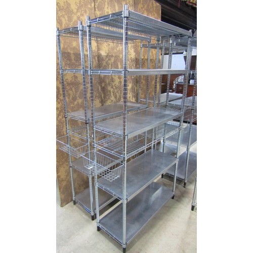 1119 - Four Ikea Omar freestanding sectional shelving units with additional side baskets. 179 cm high x 92 ... 