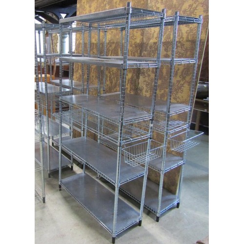 1119 - Four Ikea Omar freestanding sectional shelving units with additional side baskets. 179 cm high x 92 ... 